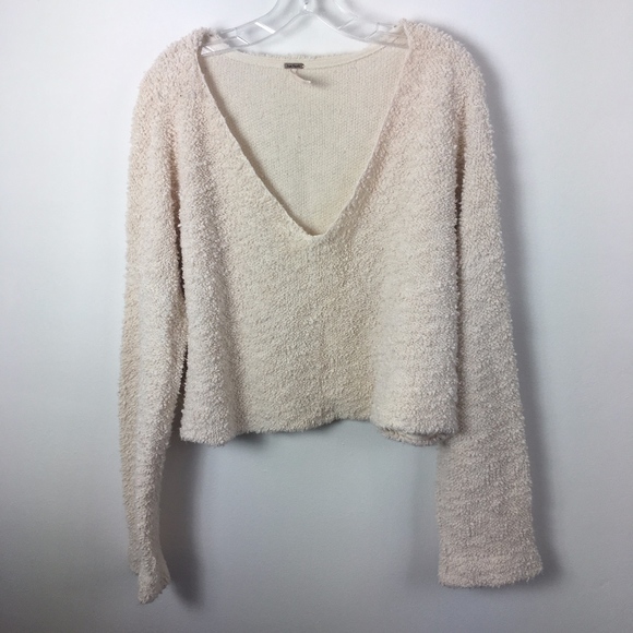 Free People Sweaters - Free People deep V neck cropped sweater ivory XL